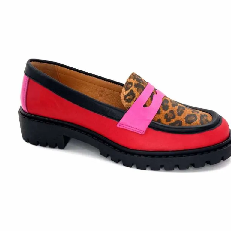 Ivoire0209b Mocassins Ivoire 13371 Cuir Rouge Rose Léopard LéopardRoseRouge Cheap