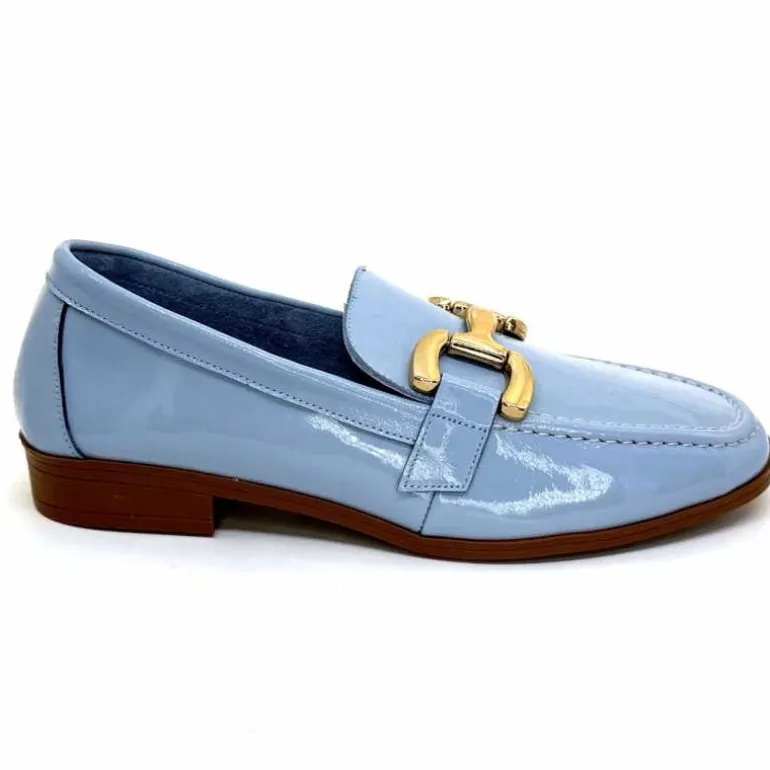 382-ivoire Mocassins Ivoire 30303 Cuir Vernis Ciel Bleu Hot