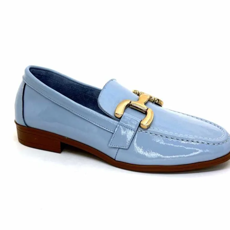 382-ivoire Mocassins Ivoire 30303 Cuir Vernis Ciel Bleu Hot