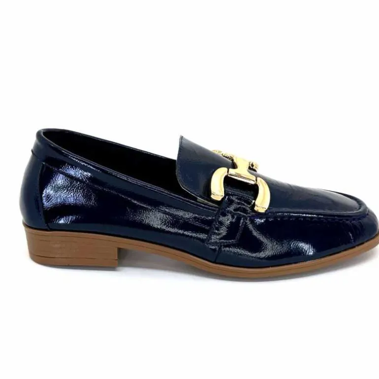 382-ivoire Mocassins Ivoire 30303 Cuir Vernis Bleu Marine Sale