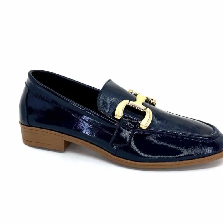 382-ivoire Mocassins Ivoire 30303 Cuir Vernis Bleu Marine Sale