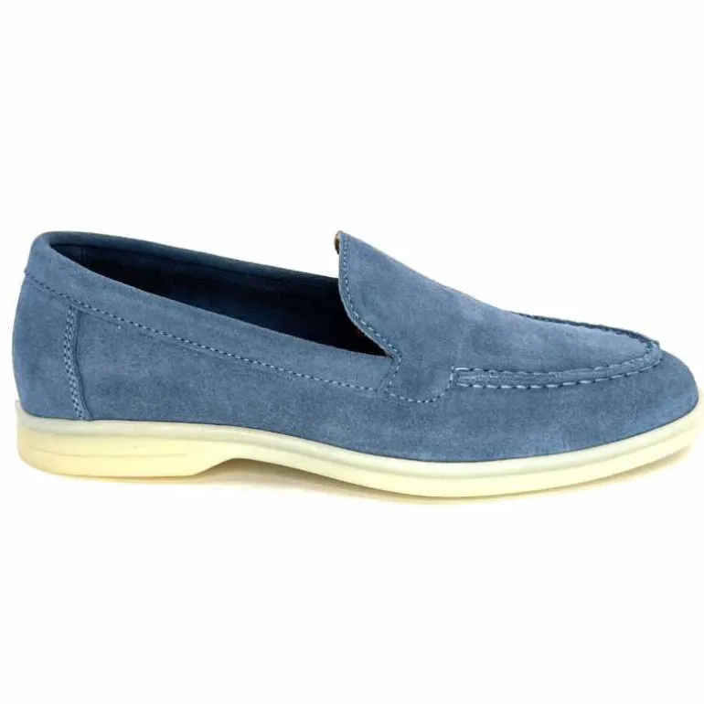 Ivoire0209b Mocassins Ivoire 12851 Daim Bleu Cheap
