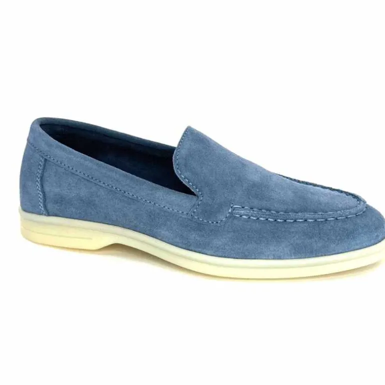 Ivoire0209b Mocassins Ivoire 12851 Daim Bleu Cheap