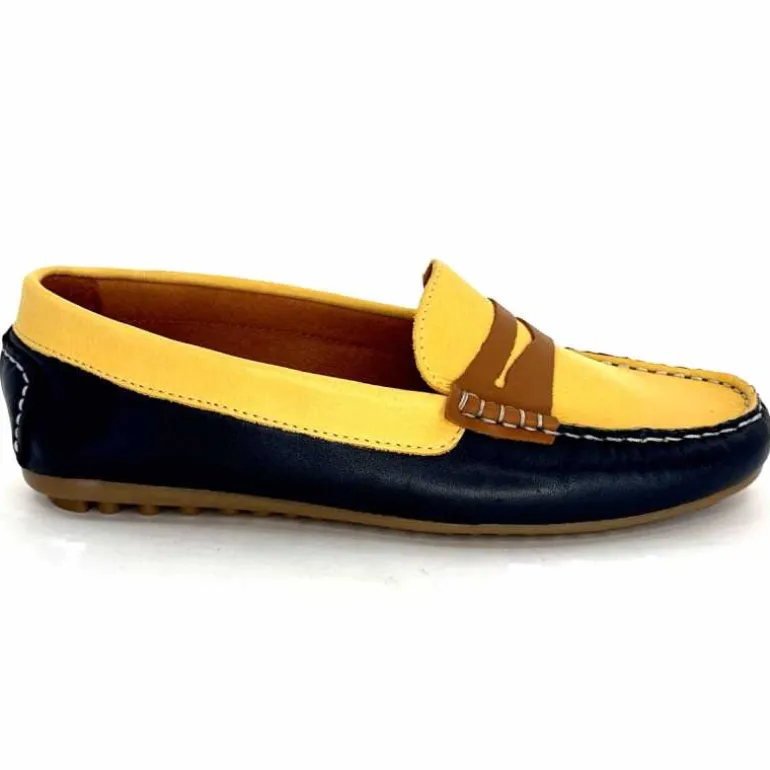 Ivoire0209b Mocassins Ivoire 10322 Sauvage Cuir Bleu Marine Marron Jaune Sale