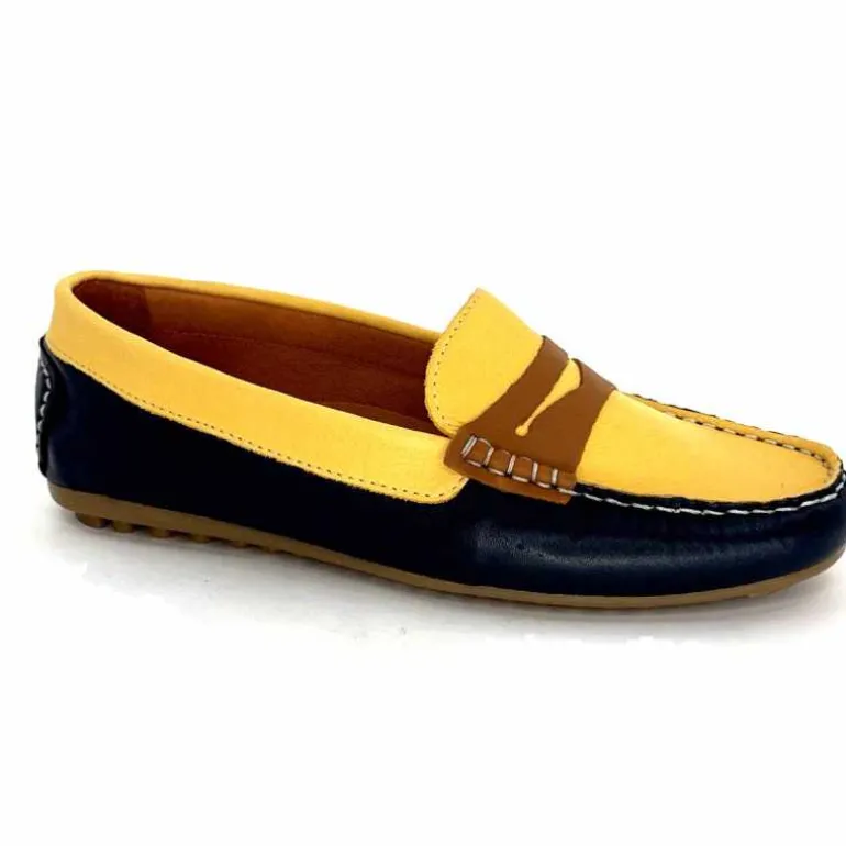 Ivoire0209b Mocassins Ivoire 10322 Sauvage Cuir Bleu Marine Marron Jaune Sale