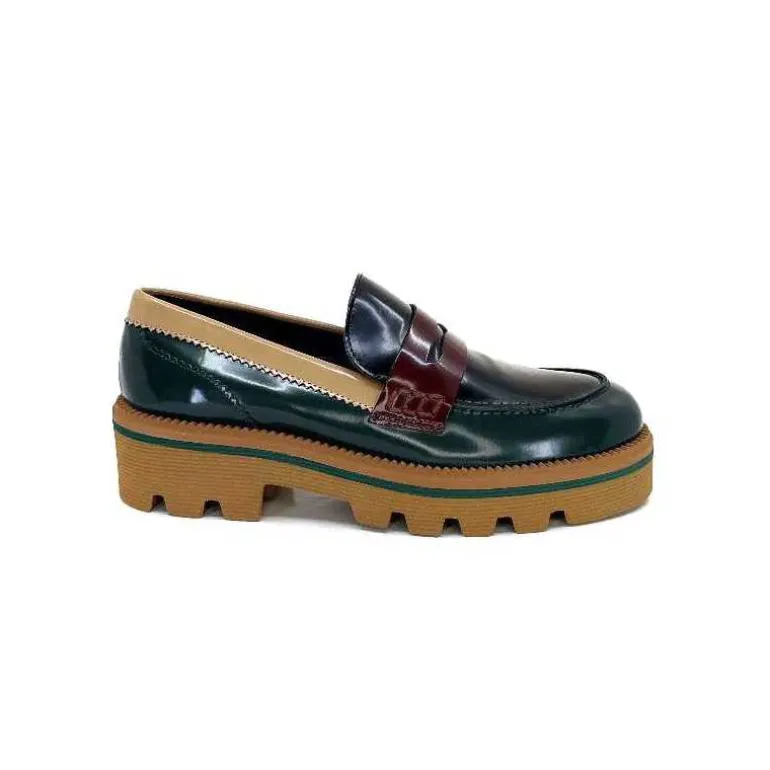 JHay Mocassins 1128 Cuir Glacée Noir Bordeaux Vert Clearance