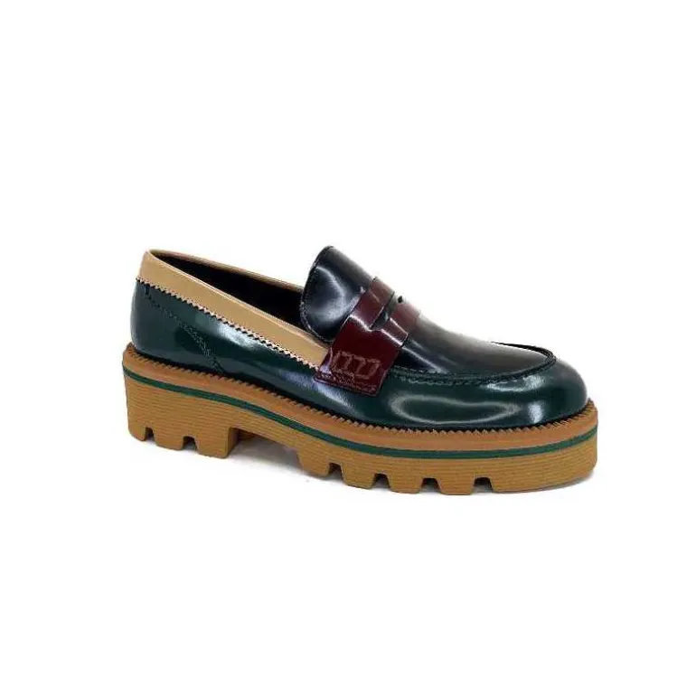 JHay Mocassins 1128 Cuir Glacée Noir Bordeaux Vert Clearance