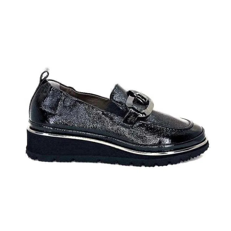 XSA Mocassins Léger 9921 Cuir Vernis Noir Outlet