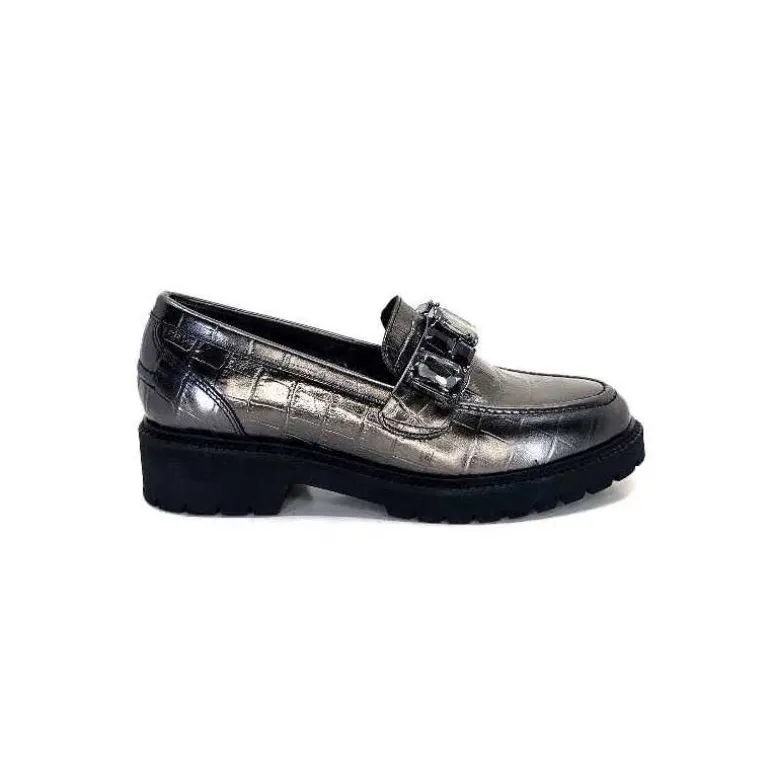 Myma Mocassins 7023 Cuir Métal Anthracite Discount