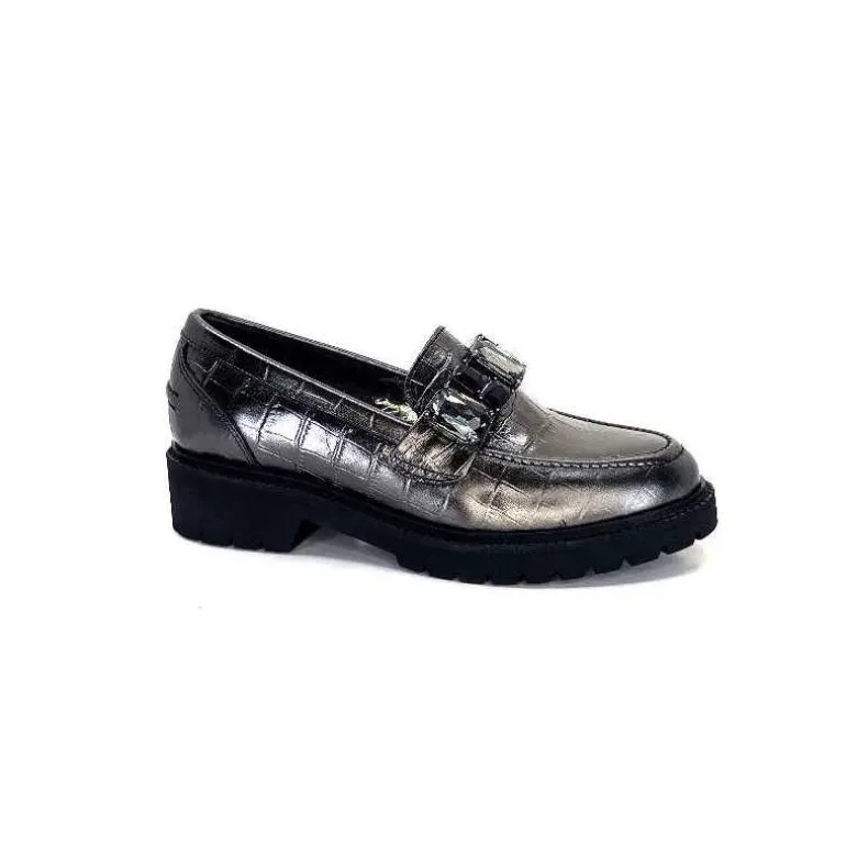 Myma Mocassins 7023 Cuir Métal Anthracite Discount