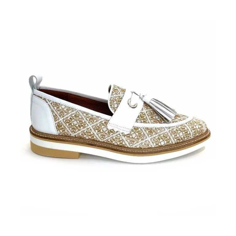Philippe Morvan Mocassins 6120 Cuir Raffia Beige Blanc Hot