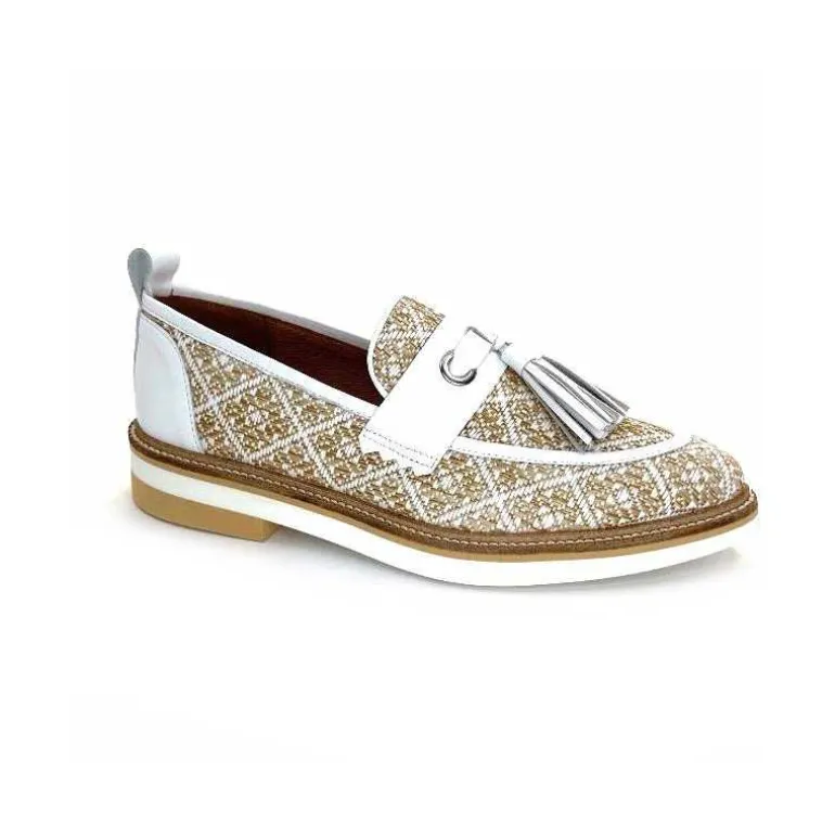 Philippe Morvan Mocassins 6120 Cuir Raffia Beige Blanc Hot