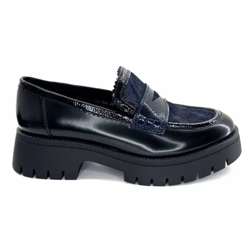 Regarde Le Ciel Mocassins Leticia 02 Cuir Glacé & Marine Noir Cheap