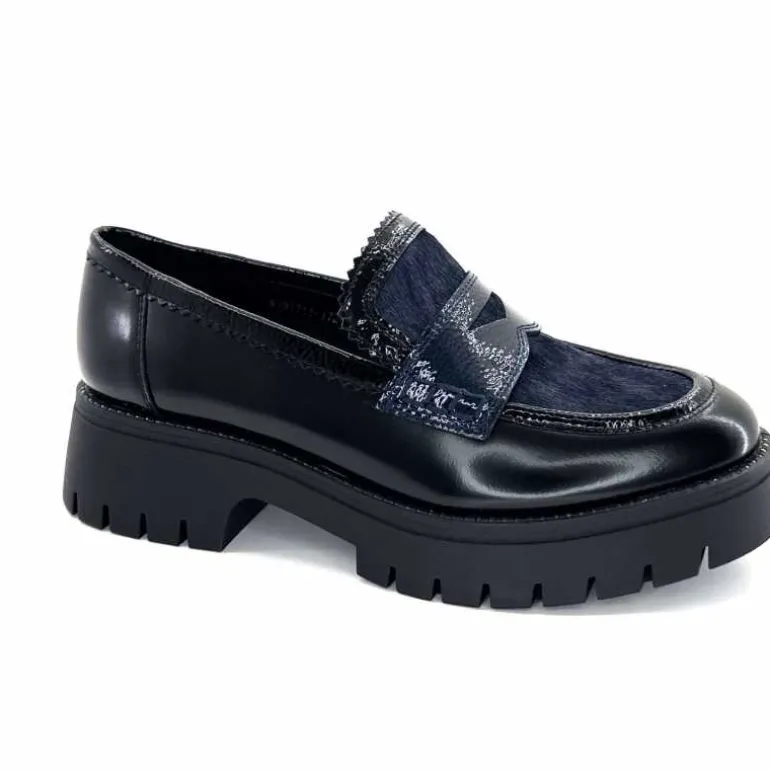 Regarde Le Ciel Mocassins Leticia 02 Cuir Glacé &amp; Marine Noir Cheap