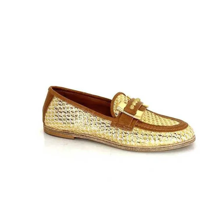 AS 98 MocassinsB77101-101 Cuir Raffia Doré Marron Fashion