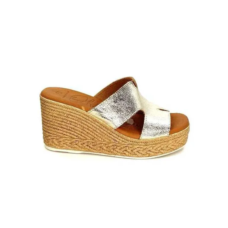 oh my sandals - innova footwear Mules à Talon Compenssées Ivoire 5458 Cuir Or Shop