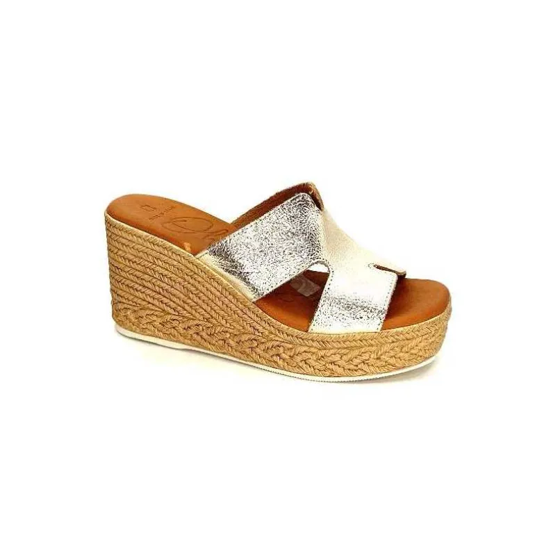 oh my sandals - innova footwear Mules à Talon Compenssées Ivoire 5458 Cuir Or Shop