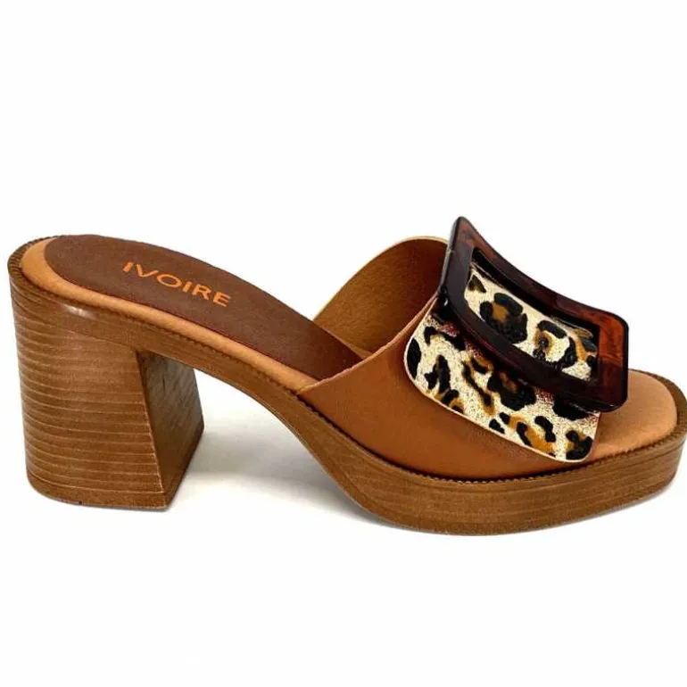 380-ivoire Mules à Talon Ivoire 65383 Or Marron Shop