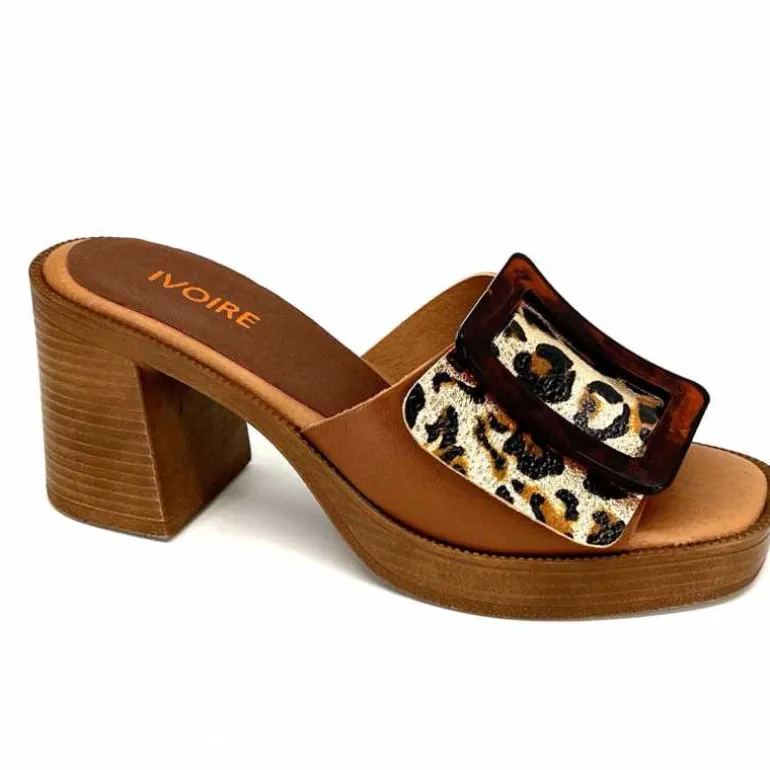 380-ivoire Mules à Talon Ivoire 65383 Or Marron Shop
