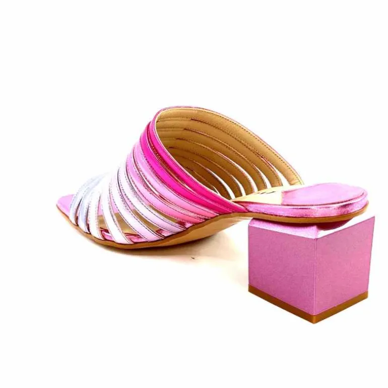 ivoire-395 Mules à Talon Ivoire E10859 X Cuir Métal Dégrdé Argent Bleu Rose Cheap