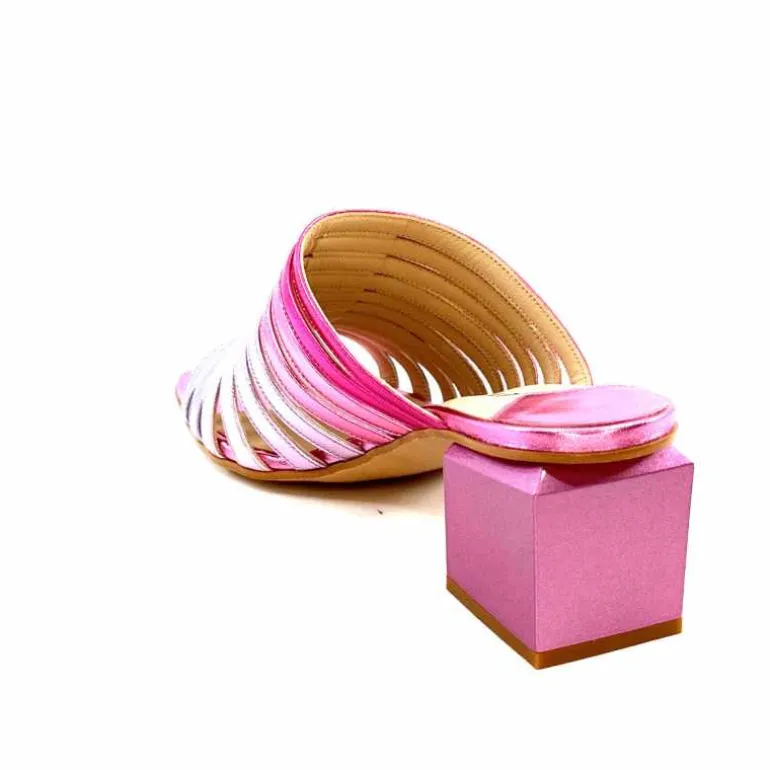 ivoire-395 Mules à Talon Ivoire E10859 X Cuir Métal Dégrdé Argent Bleu Rose Cheap