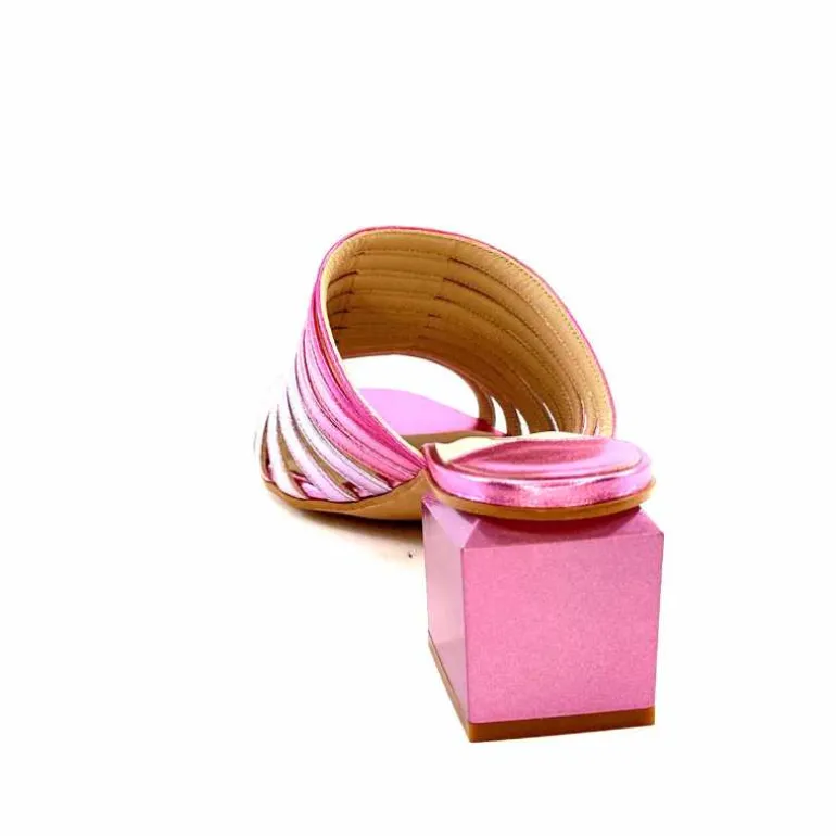 ivoire-395 Mules à Talon Ivoire E10859 X Cuir Métal Dégrdé Argent Bleu Rose Cheap