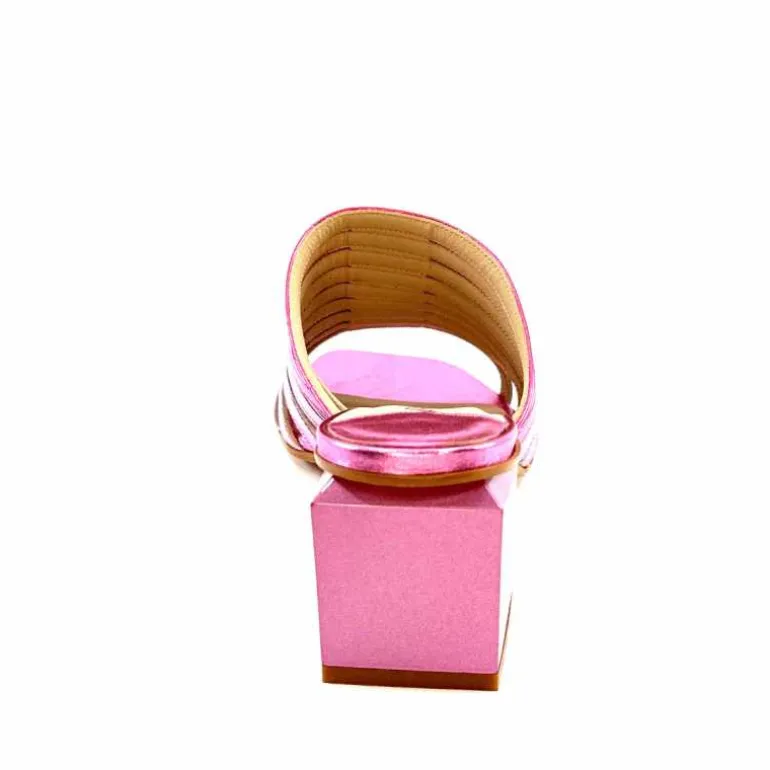 ivoire-395 Mules à Talon Ivoire E10859 X Cuir Métal Dégrdé Argent Bleu Rose Cheap