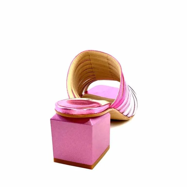 ivoire-395 Mules à Talon Ivoire E10859 X Cuir Métal Dégrdé Argent Bleu Rose Cheap