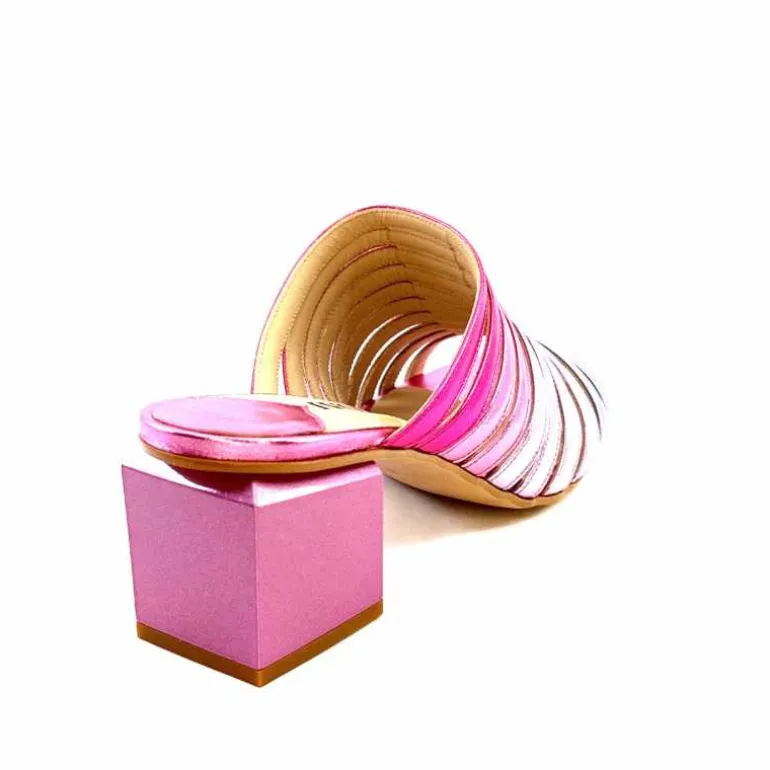 ivoire-395 Mules à Talon Ivoire E10859 X Cuir Métal Dégrdé Argent Bleu Rose Cheap