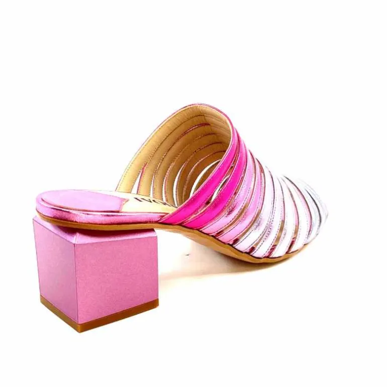 ivoire-395 Mules à Talon Ivoire E10859 X Cuir Métal Dégrdé Argent Bleu Rose Cheap