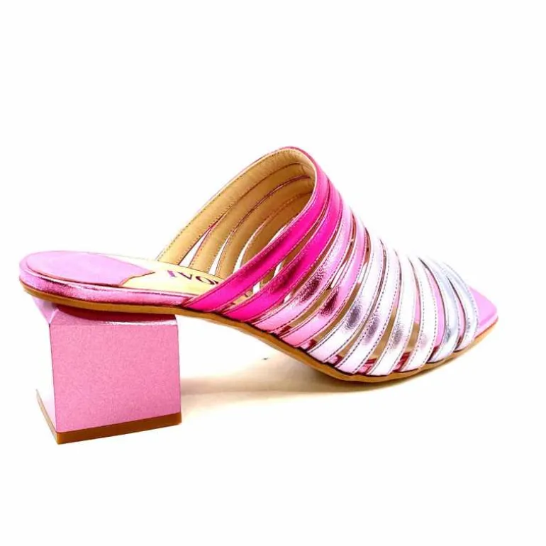 ivoire-395 Mules à Talon Ivoire E10859 X Cuir Métal Dégrdé Argent Bleu Rose Cheap