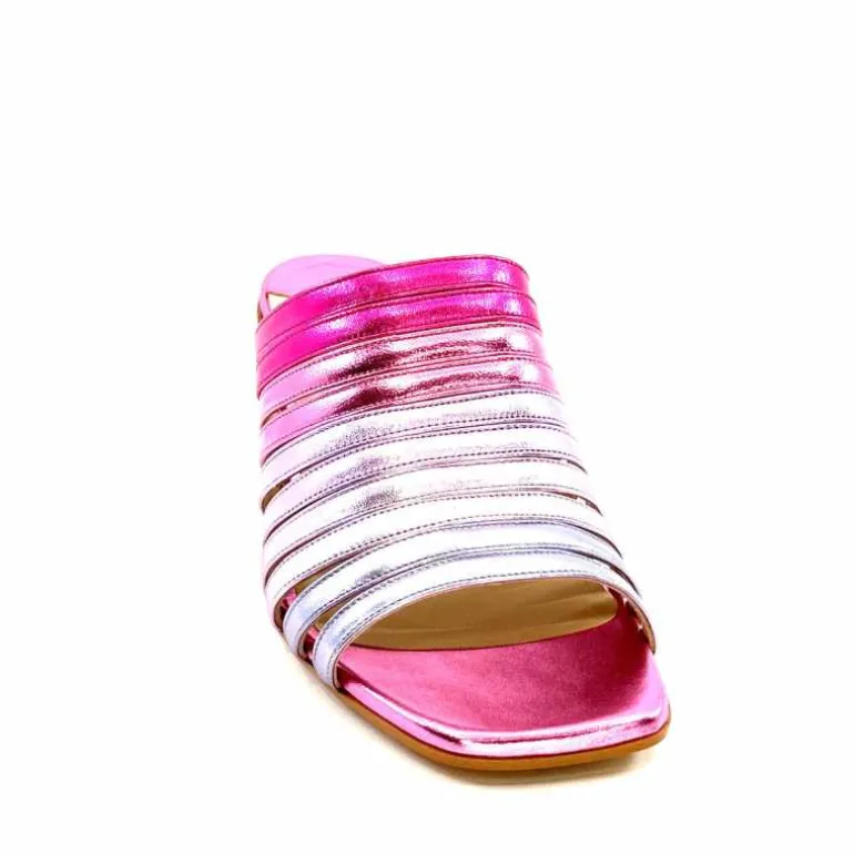 ivoire-395 Mules à Talon Ivoire E10859 X Cuir Métal Dégrdé Argent Bleu Rose Cheap