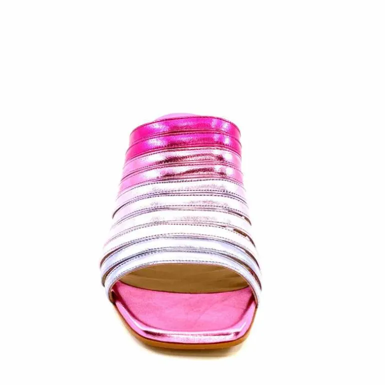 ivoire-395 Mules à Talon Ivoire E10859 X Cuir Métal Dégrdé Argent Bleu Rose Cheap