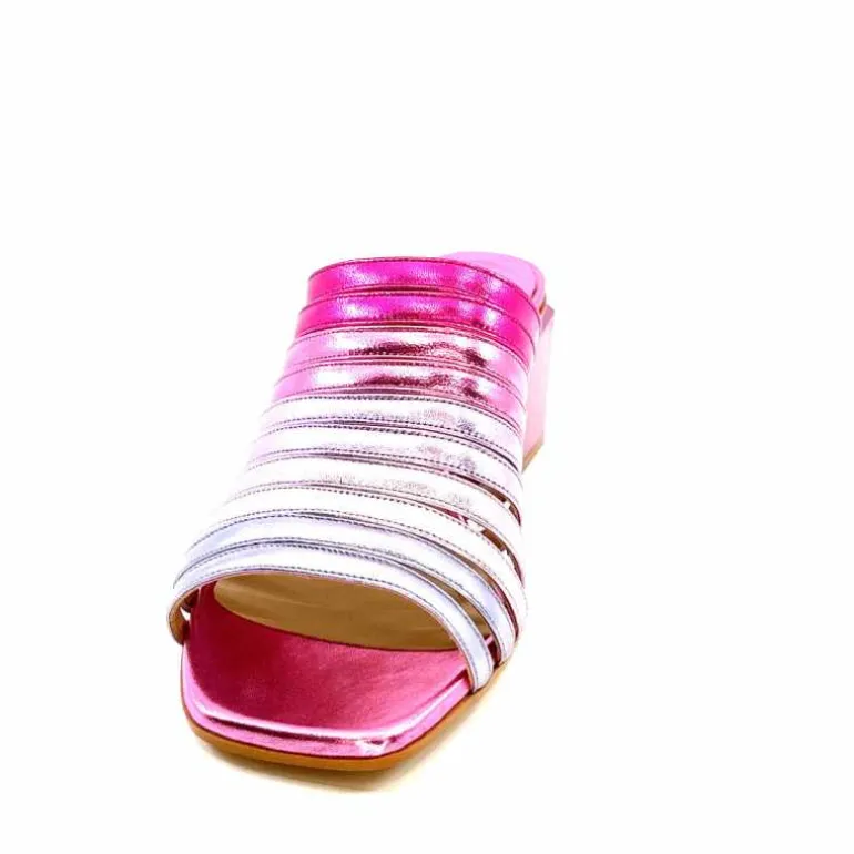 ivoire-395 Mules à Talon Ivoire E10859 X Cuir Métal Dégrdé Argent Bleu Rose Cheap