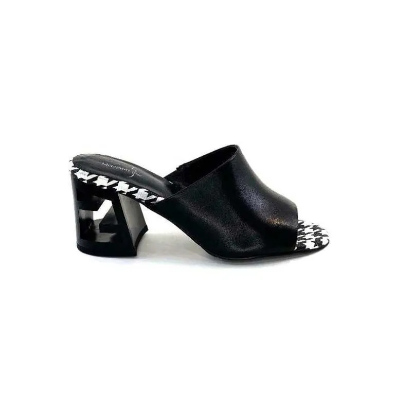 Elue Par Nous Mules à Talon Métamorfose Rable Cuir Noir Blanc Clearance