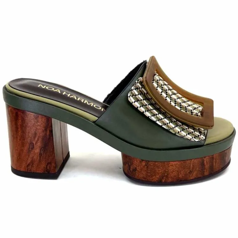 noa harmon Mules à Talon 9669 M33 Vert Marron New