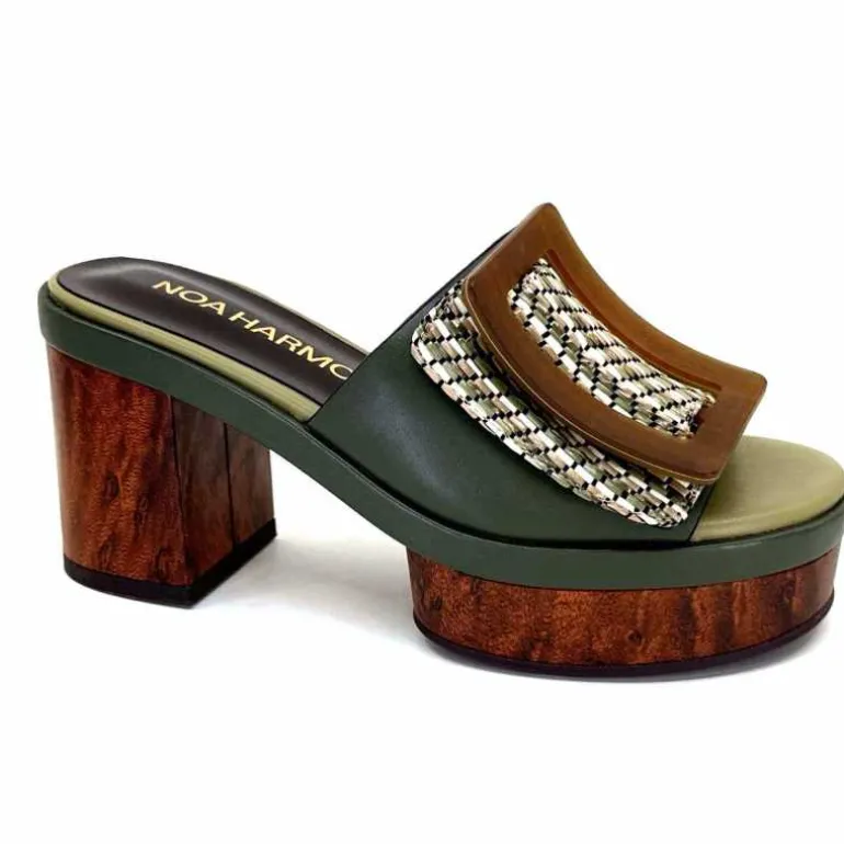 noa harmon Mules à Talon 9669 M33 Vert Marron New