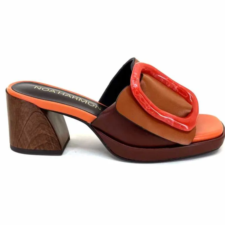noa harmon Mules à Talon 9678m07 Cuir Multi Orange Marron Flash Sale