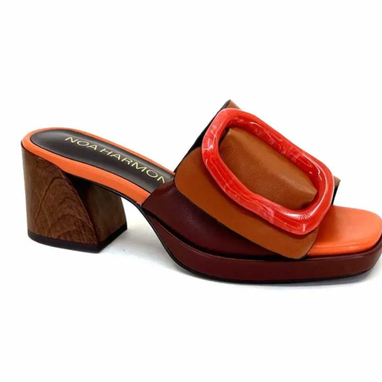 noa harmon Mules à Talon 9678m07 Cuir Multi Orange Marron Flash Sale