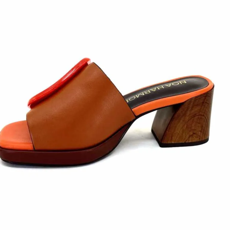 noa harmon Mules à Talon 9678m07 Cuir Multi Orange Marron Flash Sale