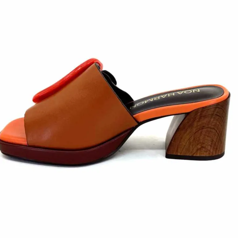 noa harmon Mules à Talon 9678m07 Cuir Multi Orange Marron Flash Sale