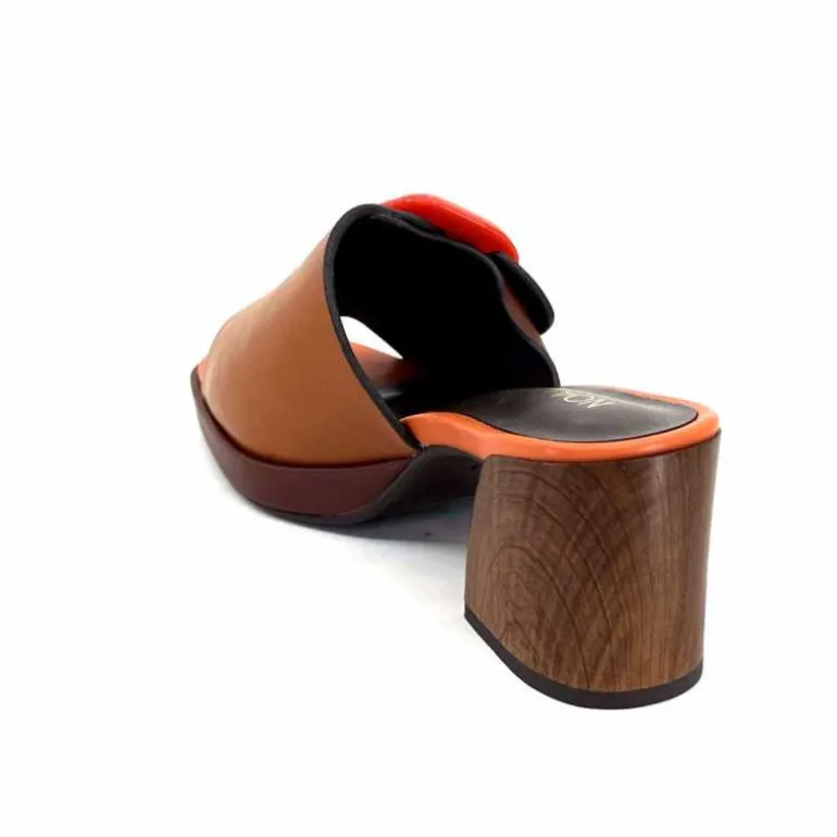 noa harmon Mules à Talon 9678m07 Cuir Multi Orange Marron Flash Sale