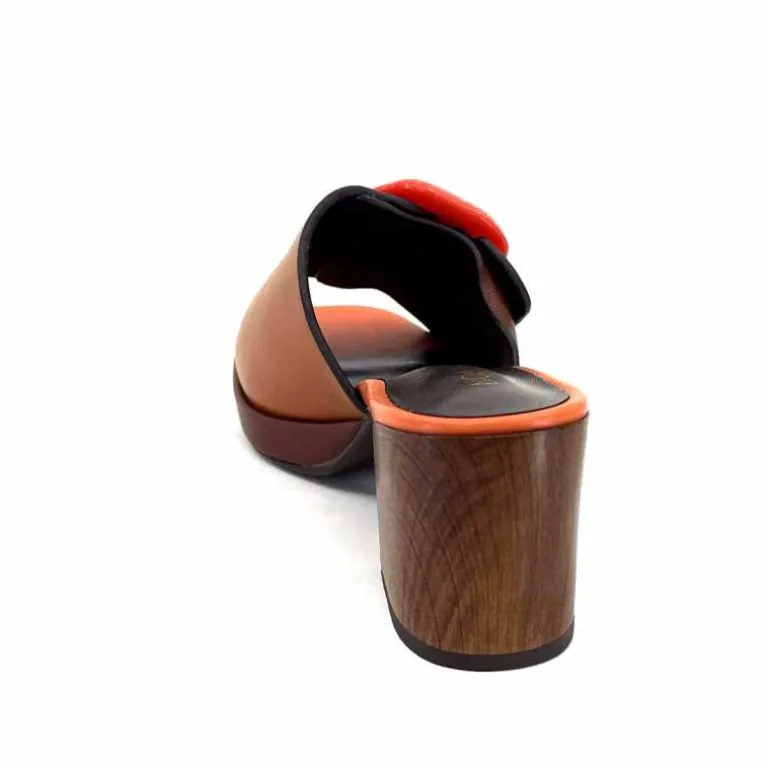 noa harmon Mules à Talon 9678m07 Cuir Multi Orange Marron Flash Sale