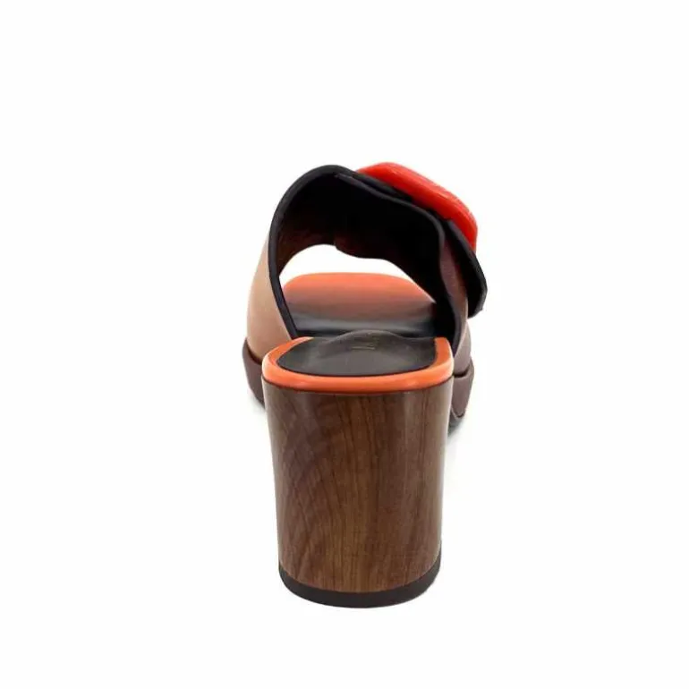 noa harmon Mules à Talon 9678m07 Cuir Multi Orange Marron Flash Sale