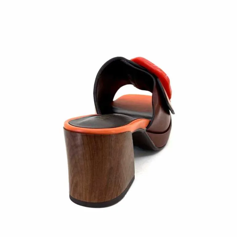 noa harmon Mules à Talon 9678m07 Cuir Multi Orange Marron Flash Sale