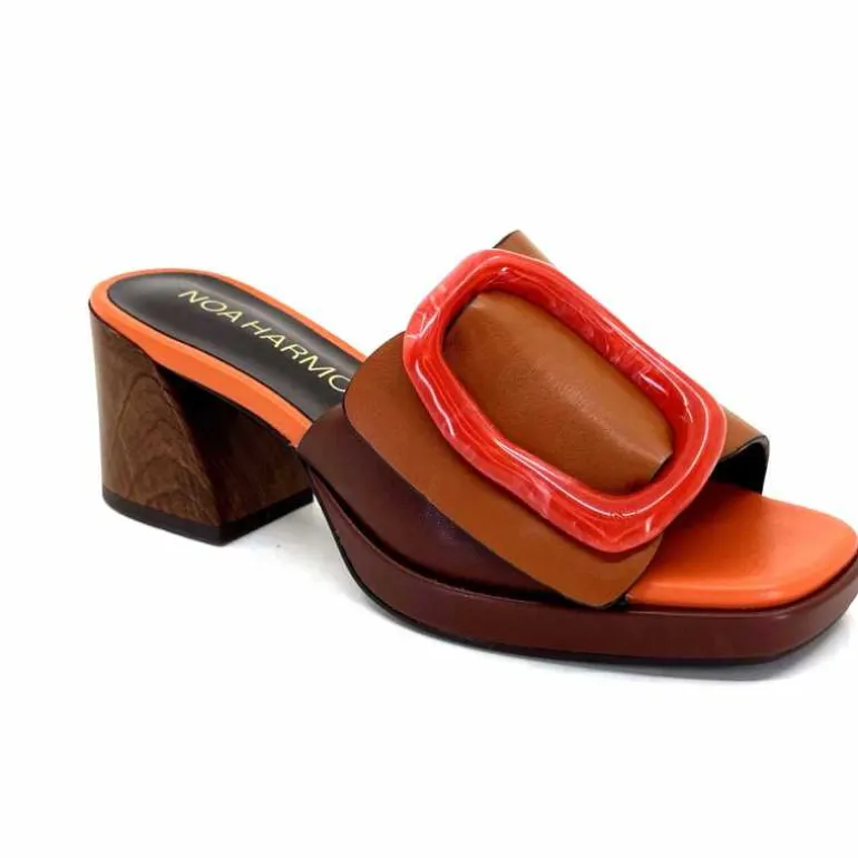 noa harmon Mules à Talon 9678m07 Cuir Multi Orange Marron Flash Sale