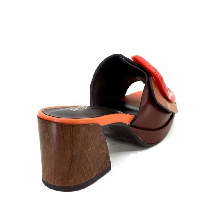 noa harmon Mules à Talon 9678m07 Cuir Multi Orange Marron Flash Sale