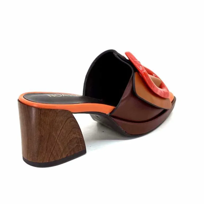 noa harmon Mules à Talon 9678m07 Cuir Multi Orange Marron Flash Sale