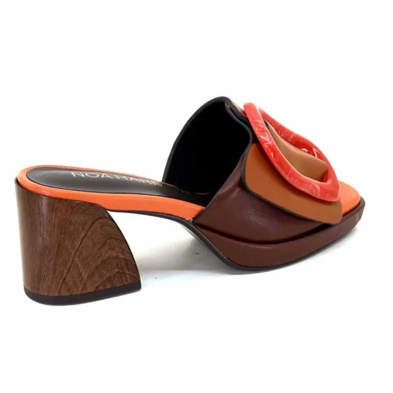 noa harmon Mules à Talon 9678m07 Cuir Multi Orange Marron Flash Sale