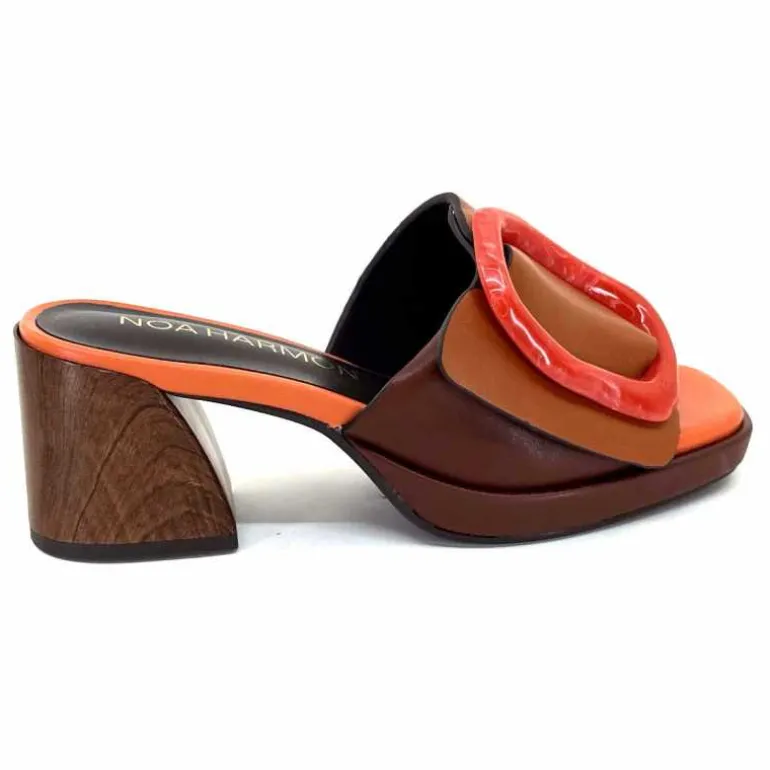 noa harmon Mules à Talon 9678m07 Cuir Multi Orange Marron Flash Sale